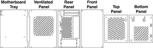 Die sechs Laserteile – Tray, Panels, Front