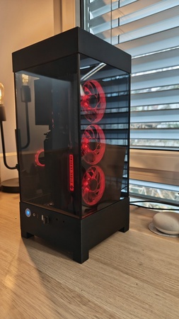 Tower with red fans from the side