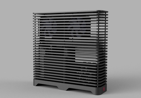 Front – slats with two 140 mm fans behind (rendering)