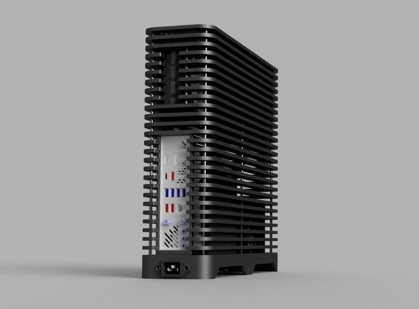 Rückseite – I/O-Blende und Netzanschluss im Standfuss (Rendering)